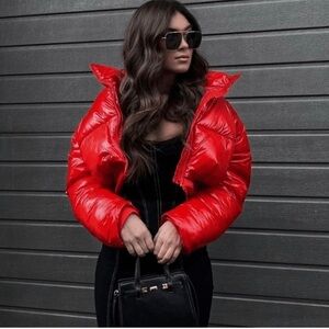 Zara Shiny Red Puffer Jacket